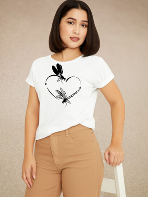 Parona Printed Women Round Neck White T-Shirt