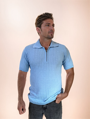 Northking Self Design Men Polo Neck Light Blue T-Shirt