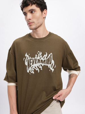 Glitchez Printed Men Round Neck Green T-Shirt