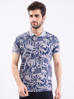 Spykar Printed Men Polo Neck Grey T-Shirt