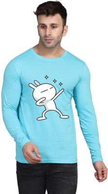 SLOWLORIS Printed Men Round Neck Light Blue T-Shirt