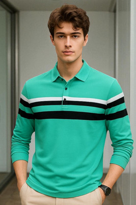 FASHIUM Solid Men Polo Neck Green T-Shirt