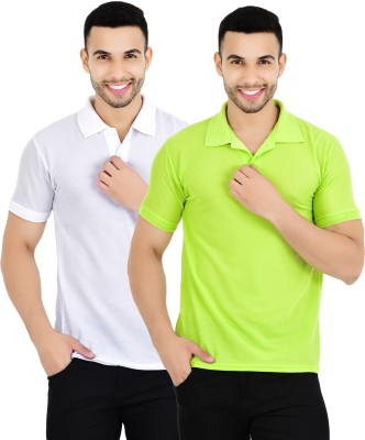 LA ORCHIS Solid Men Polo Neck White, Light Green T-Shirt