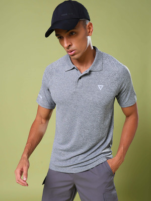 TECHNOSPORT Solid Men Polo Neck Grey T-Shirt