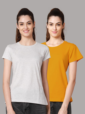 FBAR Solid Women Round Neck Multicolor T-Shirt
