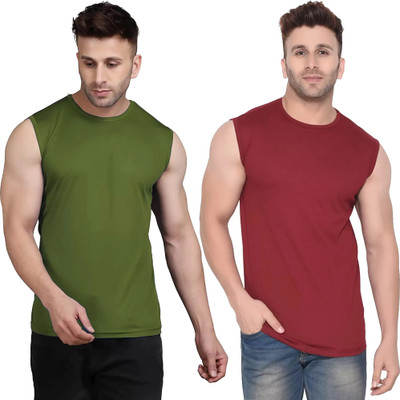 Moordale Fab Solid Men Round Neck Dark Blue, Maroon T-Shirt