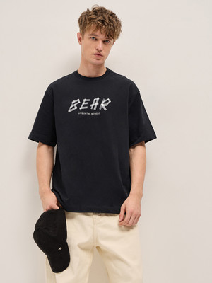 THE BEAR HOUSE Self Design Men Round Neck Black T-Shirt