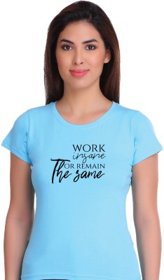 Simalic Typography Women Round Neck Light Blue T-Shirt