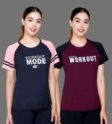 White Moon Printed Women Round Neck Multicolor T-Shirt