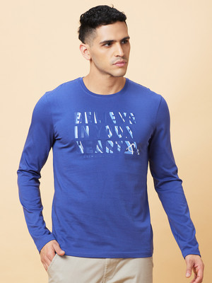 BEING HUMAN Printed Men Crew Neck Dark Blue T-Shirt
