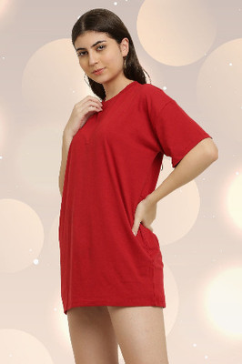 CANIDAE Solid Women Round Neck Red T-Shirt