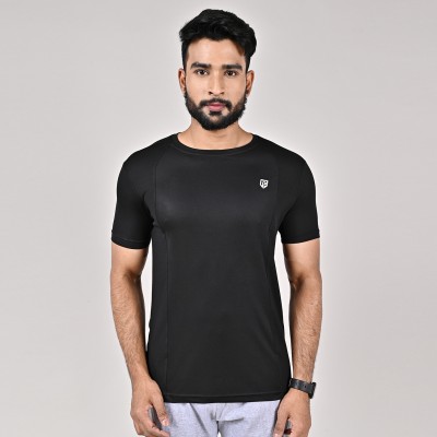 GAME BEGINS Solid Men Round Neck Black T-Shirt