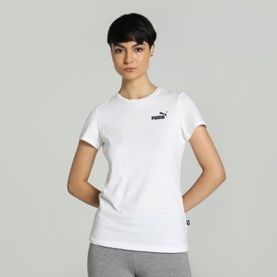 PUMA Solid Women Round Neck White T-Shirt