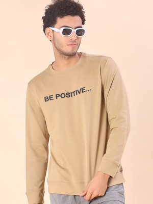 V-MART Typography Men Round Neck Beige T-Shirt
