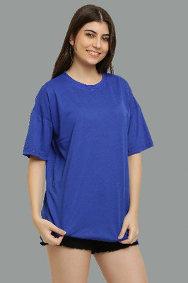 elegance redefined Solid Women Round Neck Blue T-Shirt