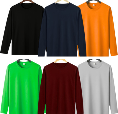 P collection Solid Men Round Neck Multicolor T-Shirt