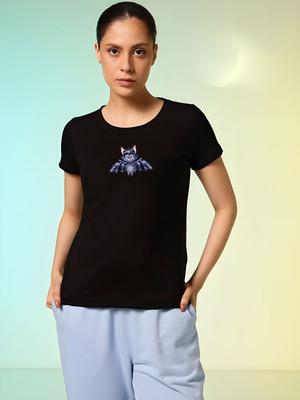 SZN Graphic Print Women Round Neck Black T-Shirt