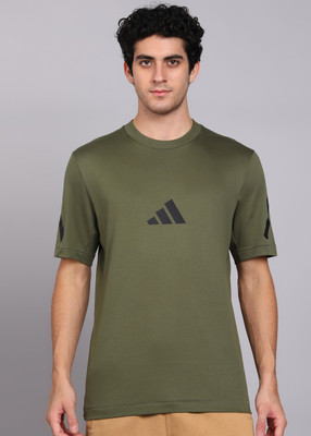 ADIDAS Printed Men Round Neck Dark Green T-Shirt