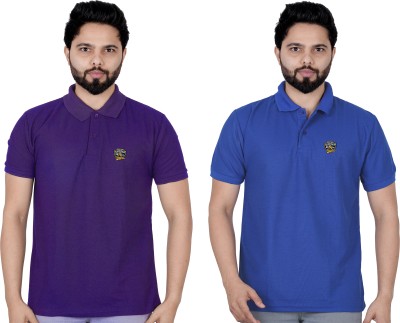 La Milano Solid Men Polo Neck Blue T-Shirt