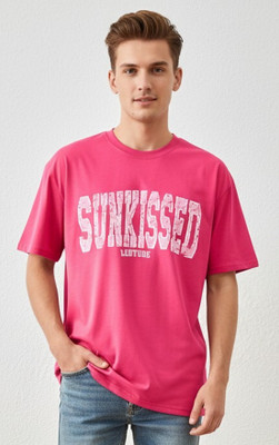 Leotude Printed Men Round Neck Pink T-Shirt