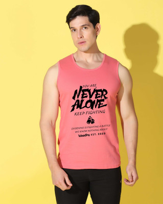 WOOSTRO Printed Men Scoop Neck Pink T-Shirt