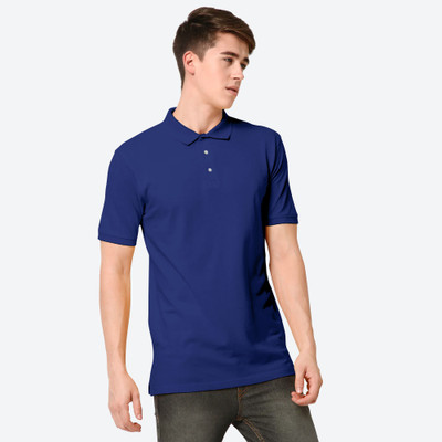 Fameus Outfits Solid Men Polo Neck Dark Blue T-Shirt