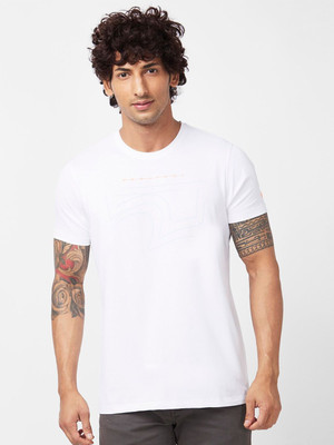 Spykar Printed Men Round Neck White T-Shirt