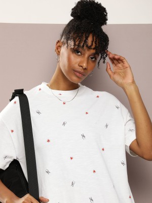 Kook N Keech Printed Women Round Neck White T-Shirt