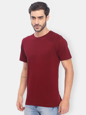OrrganicChics Solid Men Round Neck Maroon T-Shirt