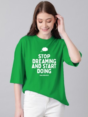 KOTTY Typography Women Round Neck Green T-Shirt