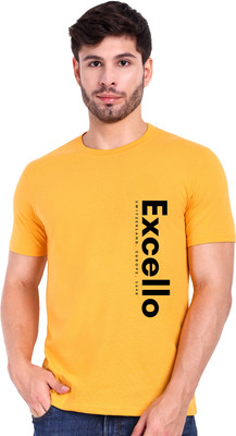 Excello Printed Men Round Neck Yellow T-Shirt