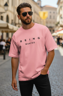 BEING WANTED Printed, Typography Men Round Neck Pink T-Shirt