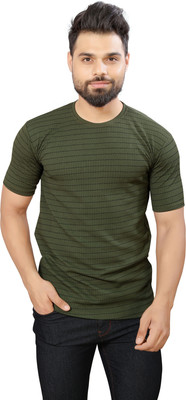 METRONAUT Striped Men Round Neck Dark Green T-Shirt