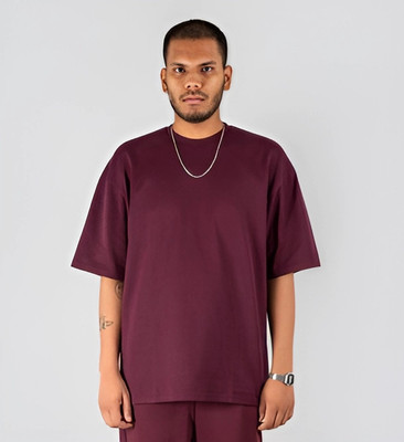 Earthstick Solid Men Round Neck Purple T-Shirt