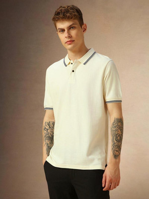TIGERSNAKE Solid Men Polo Neck White T-Shirt