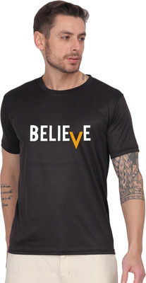AZAADGARMENT Typography Men Round Neck Black T-Shirt