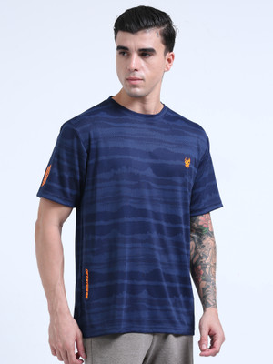 Just Live Fashion Abstract Men Round Neck Dark Blue T-Shirt