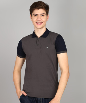 United Colors of Benetton Colorblock Men Polo Neck Dark Blue, Grey T-Shirt
