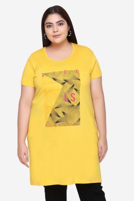 IN Love Printed Women Round Neck Yellow T-Shirt