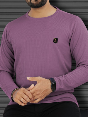 VeBNoR Solid Men Round Neck Purple T-Shirt
