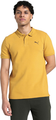 PUMA Solid Men Polo Neck Yellow T-Shirt