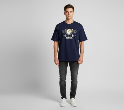 KG FASHION Graphic Print Men Crew Neck Reversible Navy Blue T-Shirt