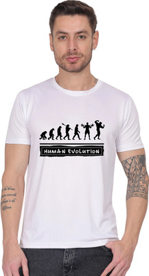 AZAADGARMENT Printed Men Round Neck White T-Shirt