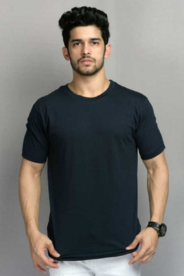 clickwell Solid Men Round Neck Blue T-Shirt