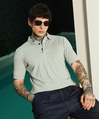 CAMPUS SUTRA Solid Men Polo Neck Green T-Shirt