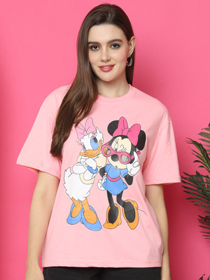 DreamBe Printed Women Round Neck Pink T-Shirt