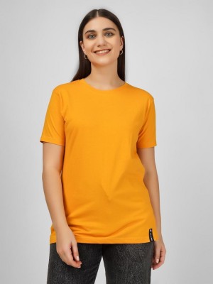 printhub Solid Women Round Neck Yellow T-Shirt