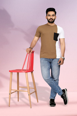 TANNU FAB Self Design Men Boat Neck Multicolor T-Shirt