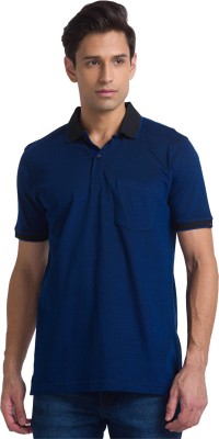 Raymond Solid Men Polo Neck Blue T-Shirt