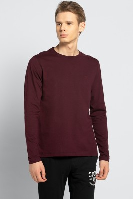 VAN HEUSEN Self Design Men Round Neck Maroon T-Shirt